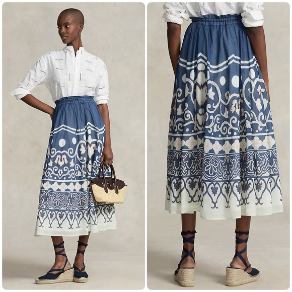 Polo Ralph Lauren Dresses & Skirts - Polo Ralph Lauren Print Beaded Voile A-Line Skirt Spring Cruise Print 10 NWT